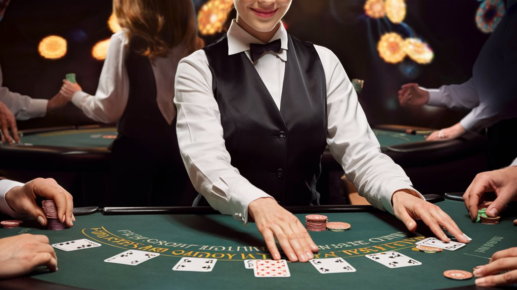 dealers serve casino guests professionally