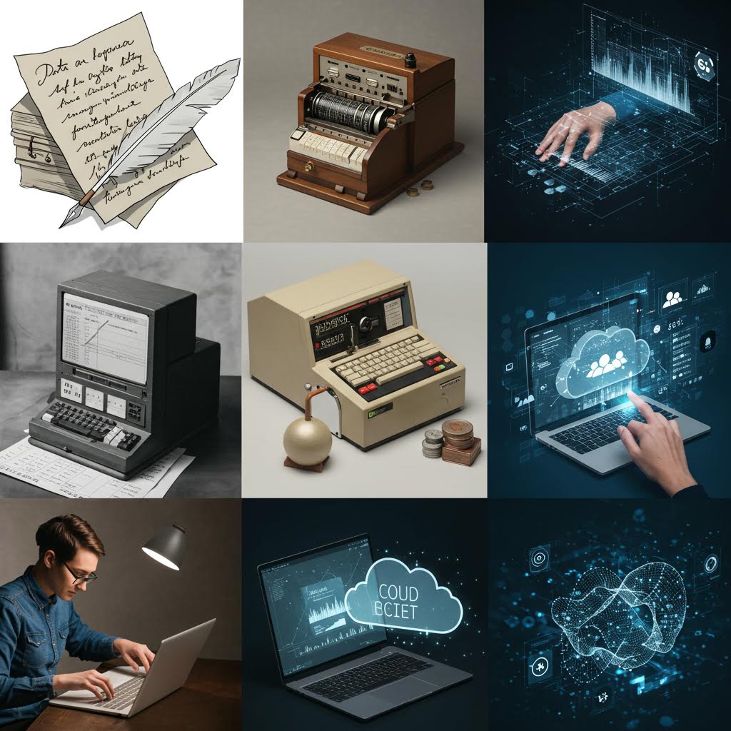 데이터 기록과 저장 기술의 진화를 보여주는 역사적 도구와 현대적 시스템