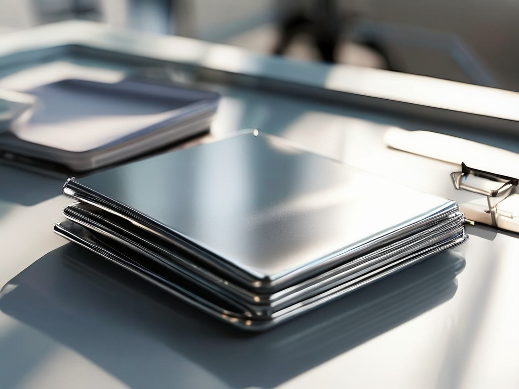 Blank divider cards and compact storage tray on brushed metal surface with angled morning light, shallow depth of field.