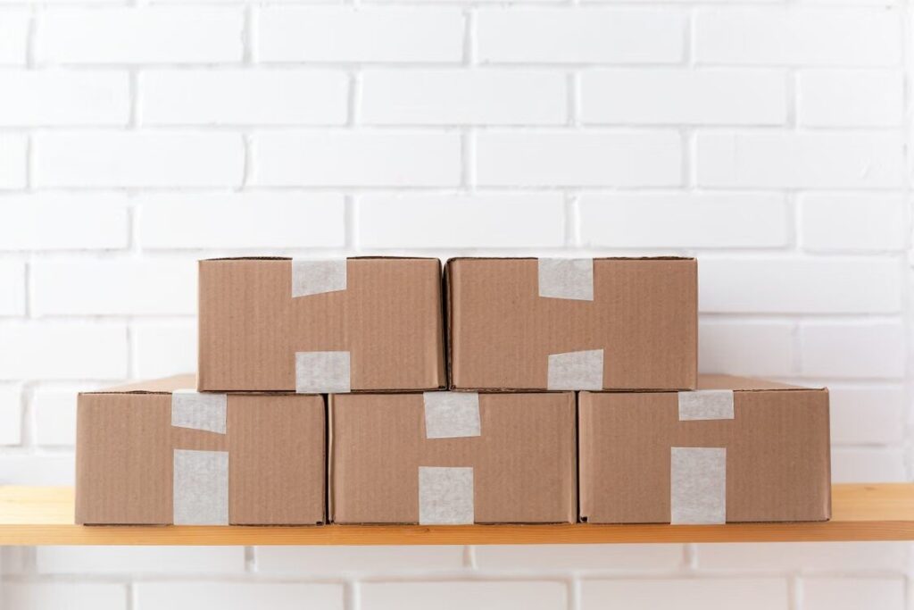 Shipping boxes prepared for international parcel delivery.